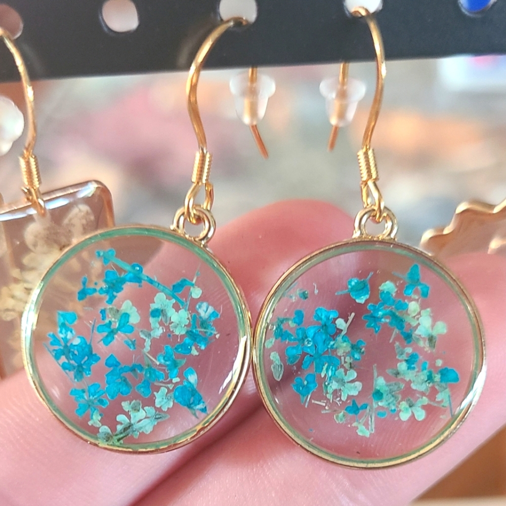 Blue Pressed Flower Earrings